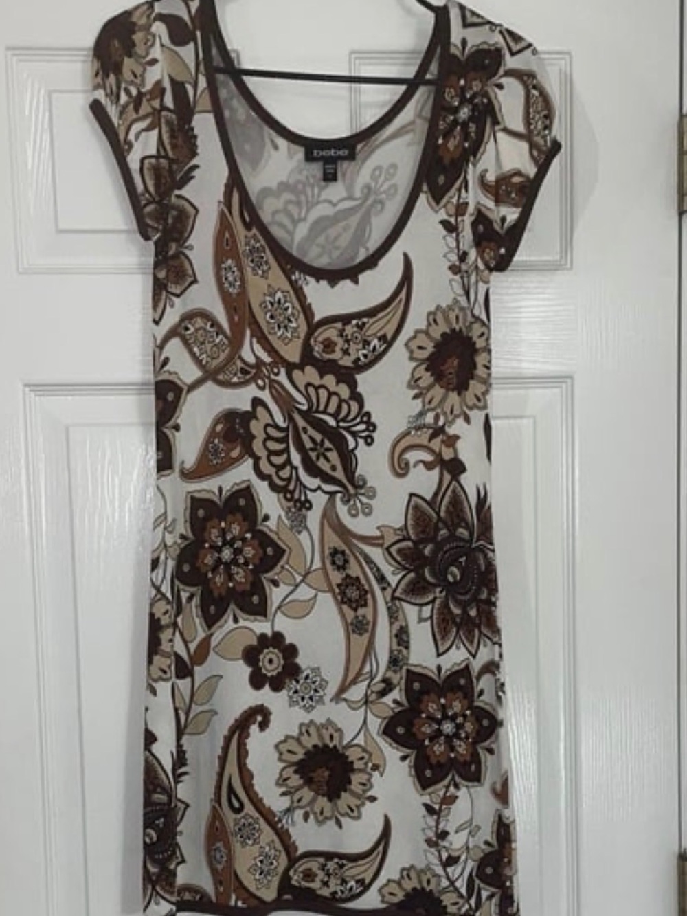 bebe Brown and Cream Floral Paisley Mini Dress